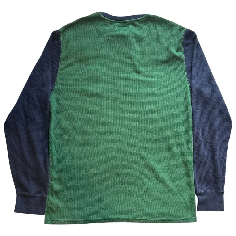 Polo Ralph Lauren Crest Embroidered Waffle Long Sleeve Tee Green/Blue Mens Large